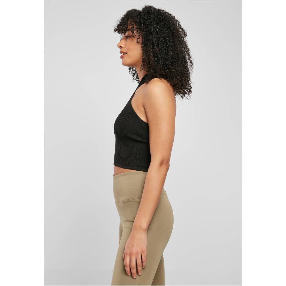 Urban Classics - Rib Knit Crossed Neckholder Crop top - Zwart